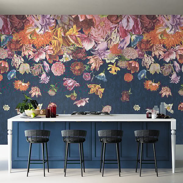 Galerie Wallpaper Product code: 18005R - Tropical Wallpaper Collection - Blueberry Colours - Flower Rain Design