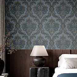 Galerie Wallcoverings Product Code 35946 - Ornamenta Wallpaper Collection - Blue Beige Colours - Floral Damask Design