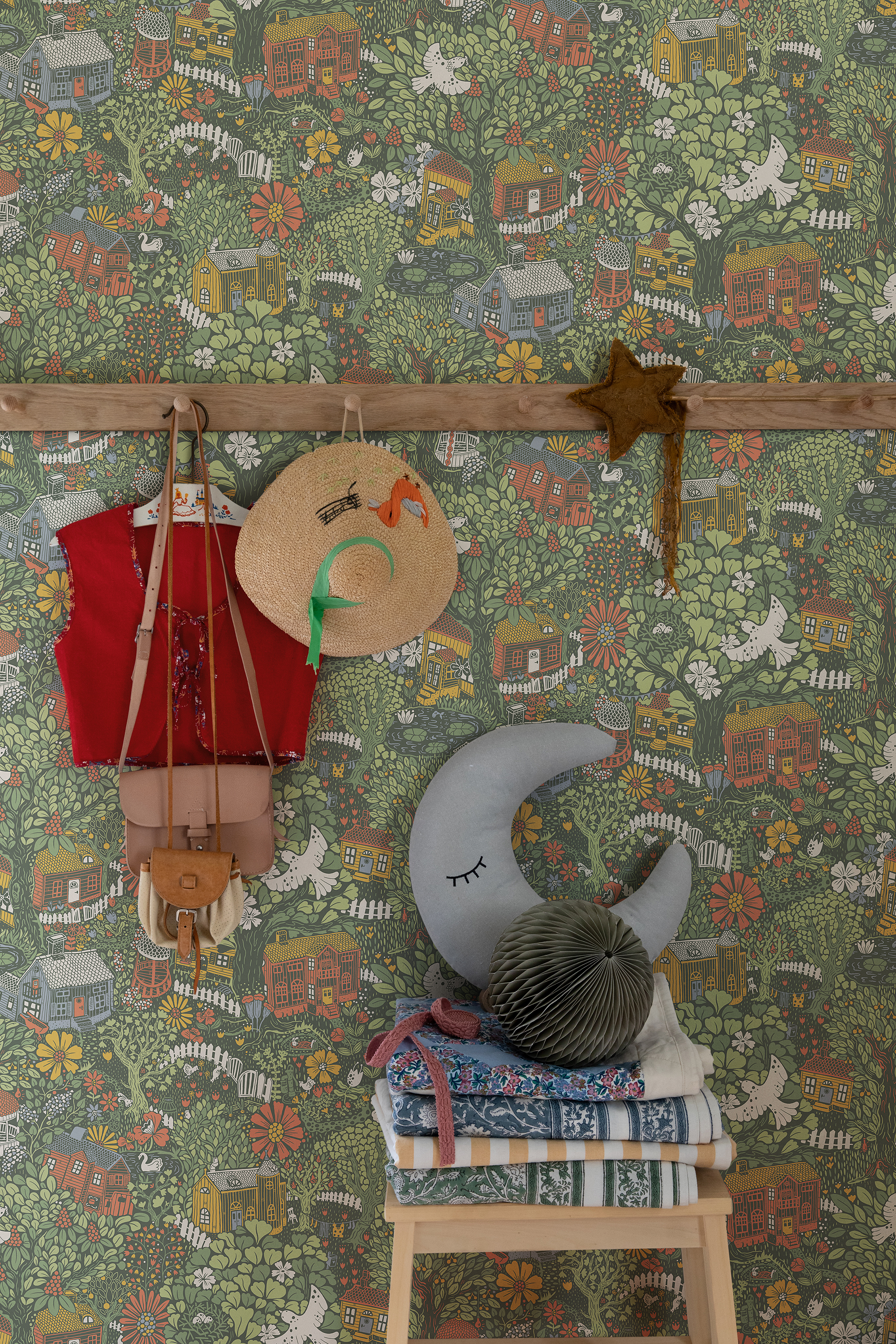 Galerie Wallcoverings Product Code: S63003 - Sommarang 2 Wallpaper Collection Galerie Wallcoverings Product Code S63003 - Sommarang 2 Wallpaper Collection - Dark green Colours - Fairytale woodland village Design