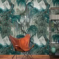 Galerie Wallcoverings Product Code WH45232M - Welcome Home Murals Wallpaper Collection - Blue, Grey, Green Colours - Jungle Foliage with Layered Palms and Vines Design