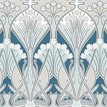 Galerie Wallcoverings Product Code ET12414 - Arts and Crafts Wallpaper Collection - Aegean Blue & Dewdrop Colours -  